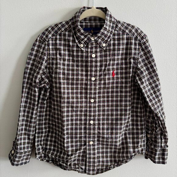 Ralph Lauren Plaid Long Sleeve Cotton Button Down Shirt VGUC 4/4T - Picture 1 of 4